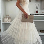 Romantic Movie Tulle Ruched Tiered Hem Slip Maxi Dress