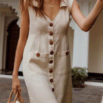 V-neck single-breasted button-down dress