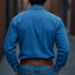Men's Retro Western Cowboy Tassel Stitching Denim Long Sleeve Shirt