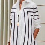 Half Sleeves Loose Buttoned Striped Lapel Midi Dresses Shirt Dress