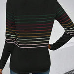 Black Striped Round Neck Long Sleeve Top