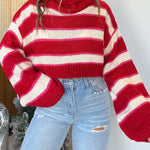 Fashion Striped Turtleneck Long Sleeve Loose Knit Sweater