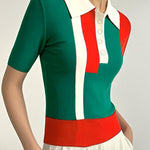 Short Sleeves Skinny Buttoned Contrast Color Lapel Polo-Style T-Shirts Tops