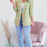 Long sleeve pocket printed double breasted casual jacket