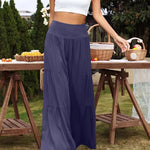 women's casual wide leg cotton and linen high waist trousers