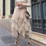 Irregular mesh skirt with fungus hem
