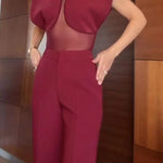 Vita Mesh Patchwork High Neck Wide Sleeve Bodysuit and High Rise Pocket Slit Pants Set