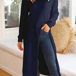 Margovil Solid Turtleneck Long Sleeve High Split Dresses
