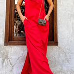 Vacay Ready Linen Blend Floral Embellishment Pocketed Slit Maxi Dress