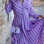 Stylish Long Sleeves Striped Lapel Collar Maxi Dresses