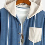 Long Sleeved Contrast Corduroy Hooded Shirt & Straight Leg Corduroy Pants
