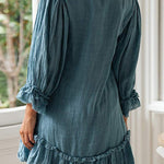 Loose Long Sleeve Ruffle Hem Cotton Linen Dress