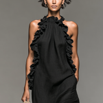 Women's Minimalist Linen-blend Sleeveless Maxi Dress With Ruffle Details