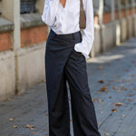 High Waisted Loose Asymmetric Solid Color Split-Joint Suit Pants Trousers