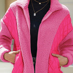 Fashion long sleeve cardigan zipper plush patchwork women's jacket