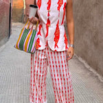 Good Luck Linen Blend Koi Pattern High Rise Elastic Waist Loose Pants