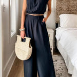 Chic Wear Tooptions Linen Blend Crop Top and Elastic Waist Pocketed Pants Set
