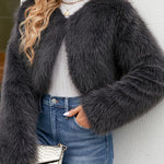 Stylish Long Sleeve Short Casual Faux Fur Jacket
