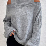 Long Sleeves Loose Hollow Solid Color Split-Joint Cold Shoulder Pullovers Sweater Tops