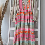 Whisked Away Geometric Color Block Printed A-line Midi Dress