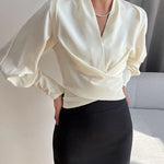 Long Sleeves Solid Color Zipper V-neck Blouses&shirts Tops