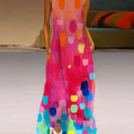 Loose Sleeveless Contrast Color Printed V-Neck Maxi Dresses