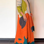 Long Sleeves Loose Printed Split-Joint Round-Neck Maxi Dresses