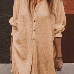 Priyavil Oversized Long Sleeves Button Down Solid Blouse Shirt