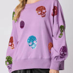 Halloween Skull Sequined Loose Casual Sweatshirt