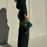 Stylish Faux Leather Pocketed Straight Stretch Pants