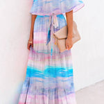 Chest Wrap Printed Full Skirt Dress