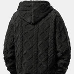 Relax Fit Geometric Jacquard Teddy Fleece Hoodie