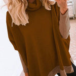 Margovil Cowl Neck Color Block Side Split Loose Pullover