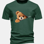 Regular Fit Zipper Bear Print Cotton T-Shirt
