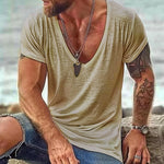 Men's Casual Cotton V Neck Short-Sleeved T-Shirt