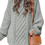 Margovil Long Sleeves Cable Knit Mini Sweater Dress