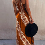 Margovil V Neck Color Block Printed Maxi Swing Cami Dress