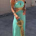 Tie Bow Backless Cut Out Color Block Maxi Dress