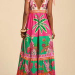 Margovil Bow Shoulder V Neck Sleeveless Printed Maxi Vacation Dress