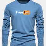 Long Sleeve Free Hug Print Cotton T-Shirt