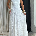 Margovil Spaghetti Strap Backless Lace-up Jacquard Maxi Dress
