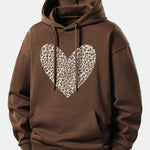 Leopard Heart Print Relax Fit Hoodie