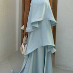 Margovil Adjustable Strap Ruffle Layered Satin Maxi Dress