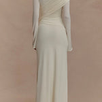 Off Shoulder Long Sleeves Ruched Solid Maxi Dress