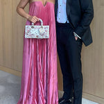 Strapless V Neck Pleated Maxi Party Dress
