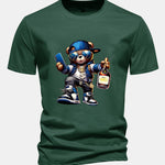 Regular Fit Hip Hop Bear Print Cotton T-Shirt