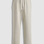 Men's solid color textured Puff Grid casual round neck sweatshirt and casual pants set