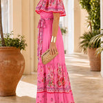 Margovil Off Shoulder Floral Print Ruffle Tiered Maxi Dress