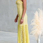 Sleeveless Lace Hollow Out Ruffle Trim Maxi Dress