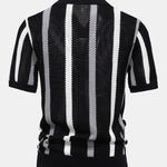 Stripe Knit V Neck Polo Shirt & Straight Leg Linen Pants